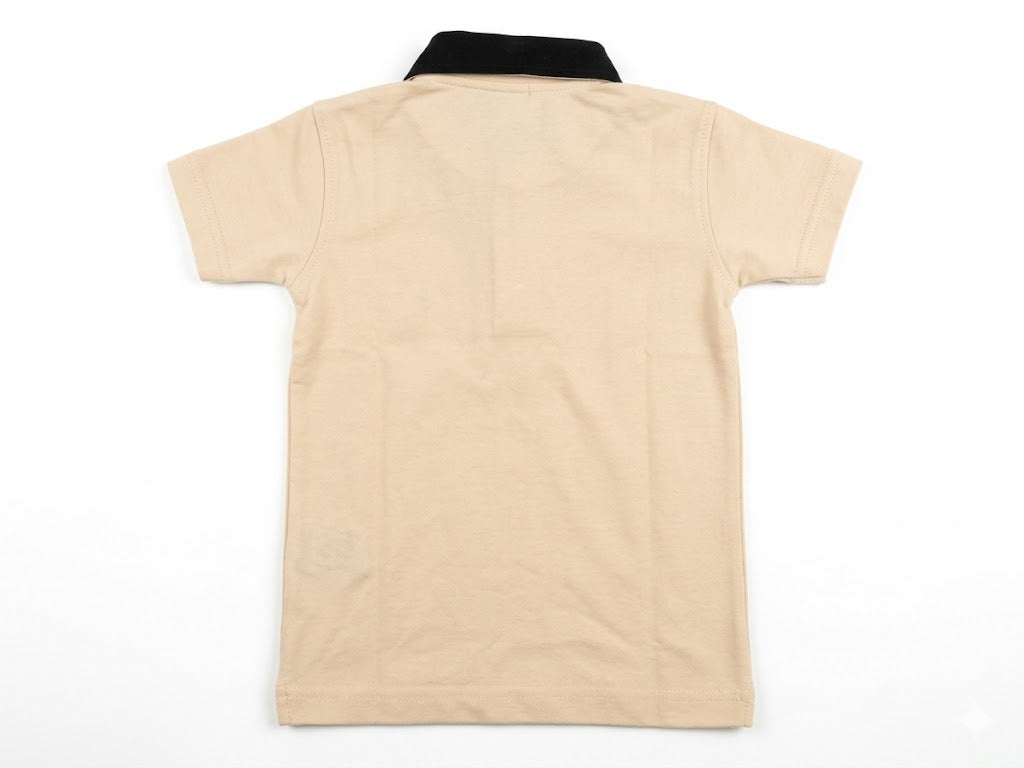 Polo Beige para Niño con Cuello Negro