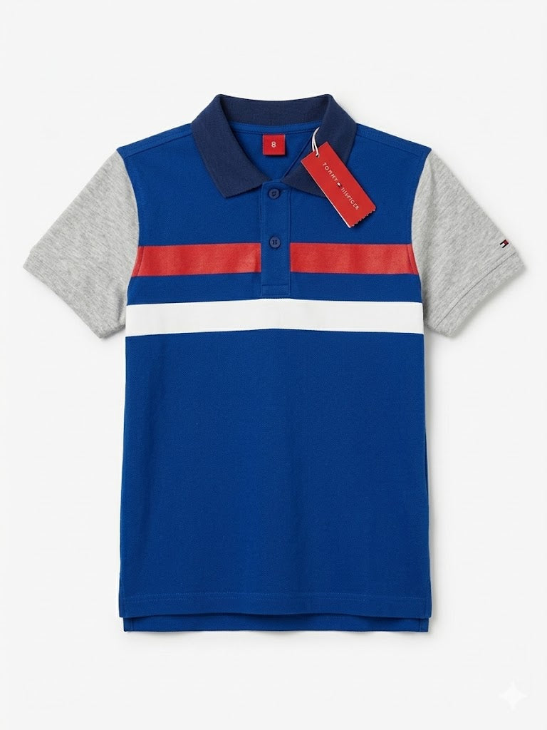Polo para Niño Color-Block Azul/Gris